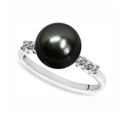 Mayumi | Anello in oro bianco, Diamanti e Perla Tahitiana ANM112
