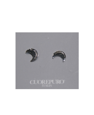 Orecchini a bottone luna della Collezione Luna del Cuore di Cuorepuro, in argento 925 rodiato. Made in Italy.