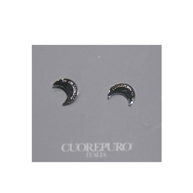 Orecchini a bottone luna della Collezione Luna del Cuore di Cuorepuro, in argento 925 rodiato. Made in Italy.