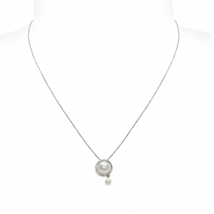 Pendente con catena in Argento 925‰ con Perle - CS185, collezione Ventagli d'Oriente di Mayumi, lunghezza cm 45, made in Italy.