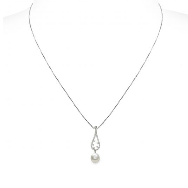 Pendente con catena in Argento 925‰ e Perla piena perlagione - CS210, collezione Jazz di Mayumi. Made in Italy.