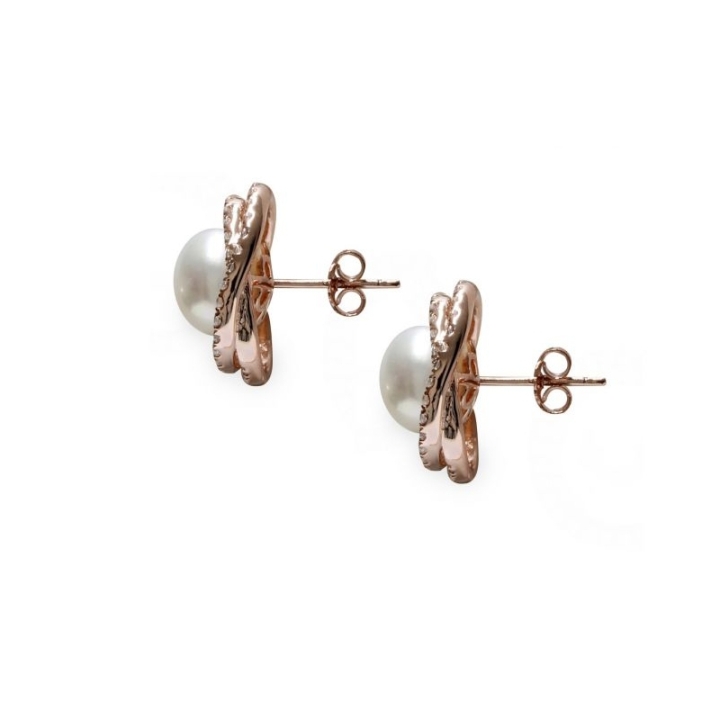 Orecchini in Argento 925‰ trattato in pvd gold rosè con Perle piena perlagione - OS188, collezione Jolie di Mayumi.
