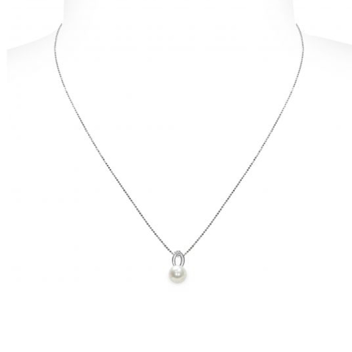 Pendente con catena in Argento 925‰ con Perla piena perlagione  - CS136, lunghezza 45 cm, collezione Jolie di Mayumi.