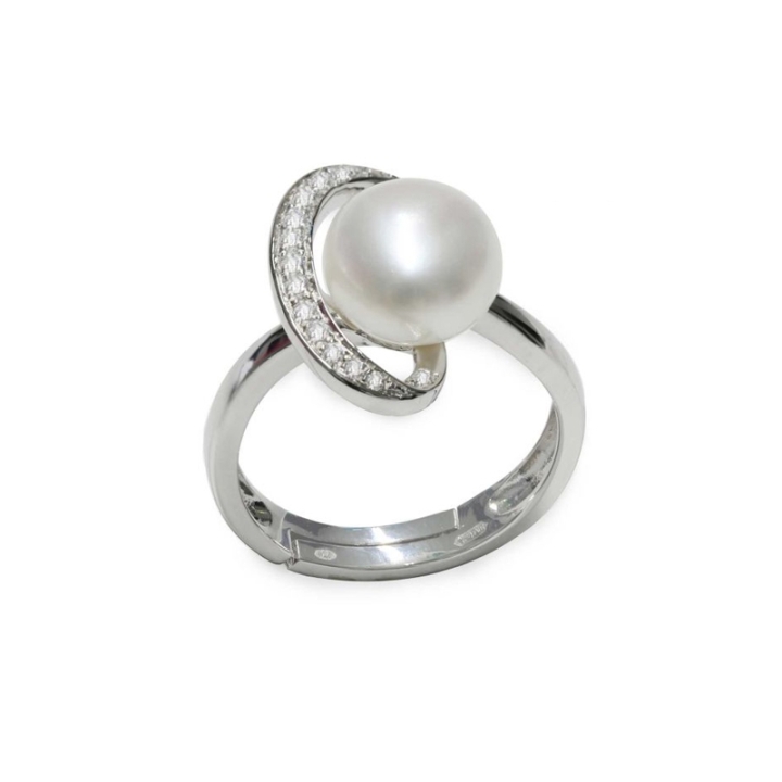 Anello in Argento 925‰ con Perla piena perlagione - AS145, regolabile da ø 14 a 17, collezione Ventagli d'Oriente di Mayumi.
