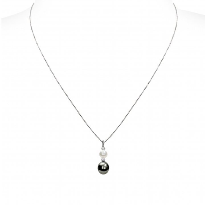 Pendente con catena in Argento 925‰ con Perle piena perlagione - CS165, lunghezza 45 cm, collezione Revival di Mayumi.