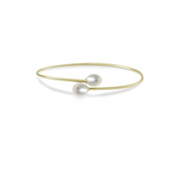 Bracciale rigido in Argento 925‰ trattato in pvd gold e Perle Piena Perlagione, misura ø 6 cm, collezione Fascino di Mayumi.