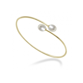 Bracciale rigido in Argento 925‰ trattato in pvd gold e Perle Piena Perlagione, misura ø 6 cm, collezione Fascino di Mayumi.