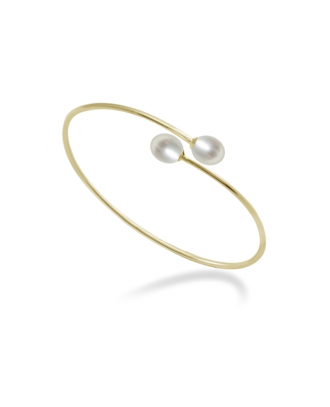 Bracciale rigido in Argento 925‰ trattato in pvd gold e Perle Piena Perlagione, misura ø 6 cm, collezione Fascino di Mayumi. Bracciale rigido in Argento 925‰ trattato in pvd gold e Perle Piena Perlagione, misura ø 6 cm, collezione Fascino di Mayumi.