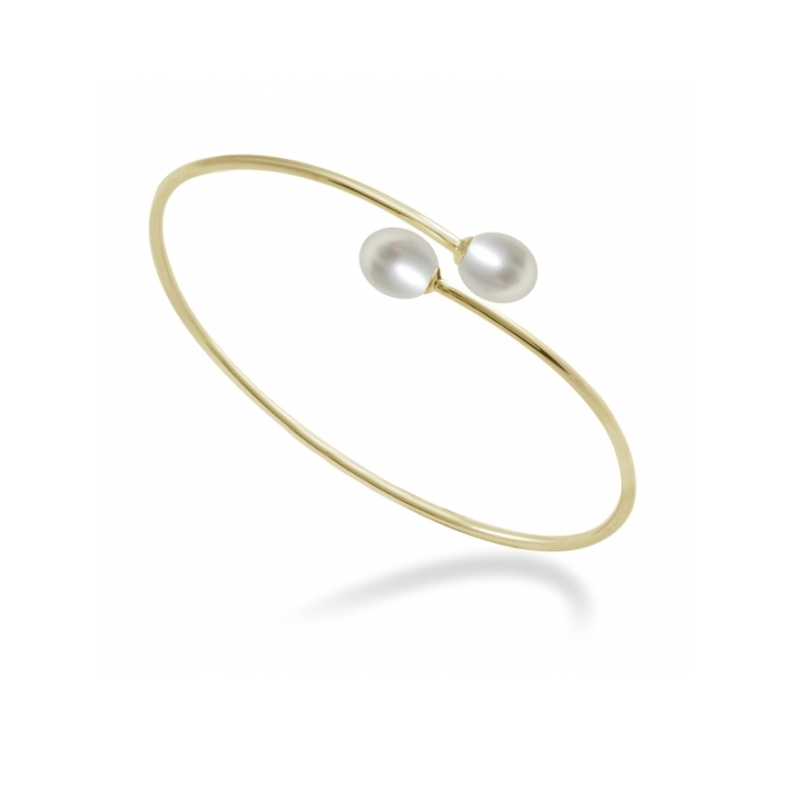 Bracciale rigido in Argento 925‰ trattato in pvd gold e Perle Piena Perlagione, misura ø 6 cm, collezione Fascino di Mayumi.