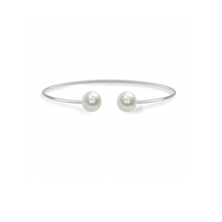 Bracciale rigido in Argento 925‰ con Perle Piena Perlagione, misura ø 6 cm, collezione Fascino di Mayumi gioielli.