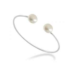 Bracciale rigido in Argento 925‰ con Perle Piena Perlagione, misura ø 6 cm, collezione Fascino di Mayumi gioielli.