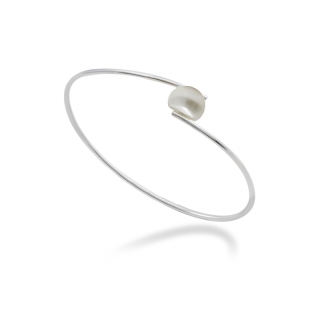 Bracciale rigido in Argento 925‰ Perla Piena Perlagione, misura ø 6 cm, collezione Fascino di Mayumi gioielli.