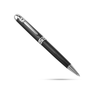 Penna a sfera della collezione Philip Watch Wi, in rame, lacca e cromatura in argento e nero, con pattern ondulato.