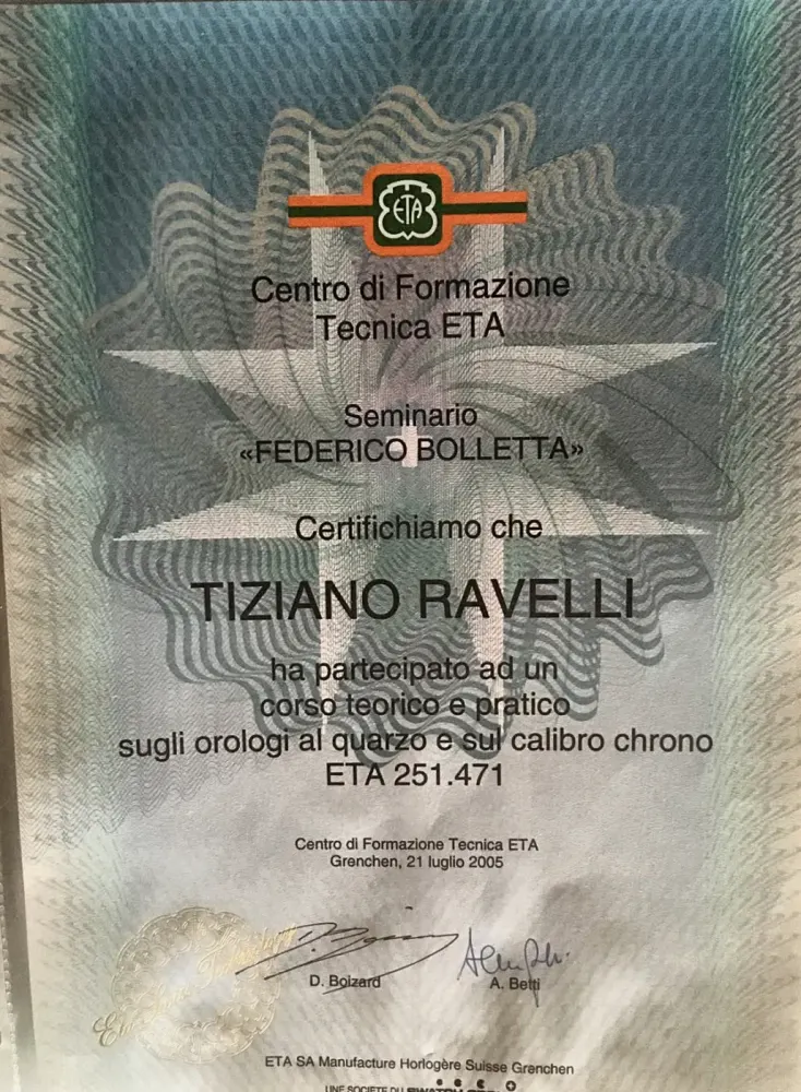 ETA Grenchen certificate: theory and practice seminar on quartz watches and the ETA 251.471 chrono calibre, 2005