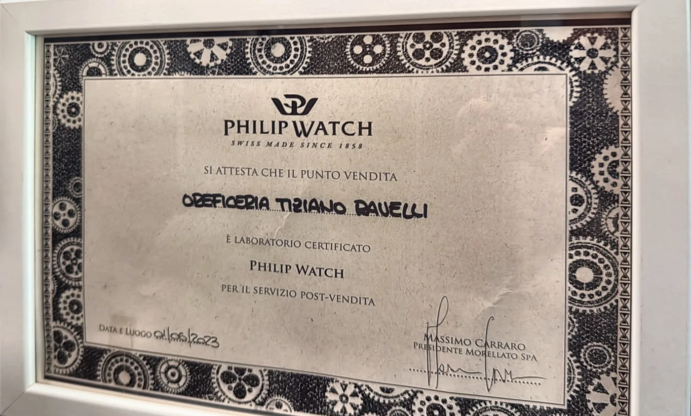 Philip Watch certification: the Oreficeria Ravelli workshop is certified for after-sales service, 2023